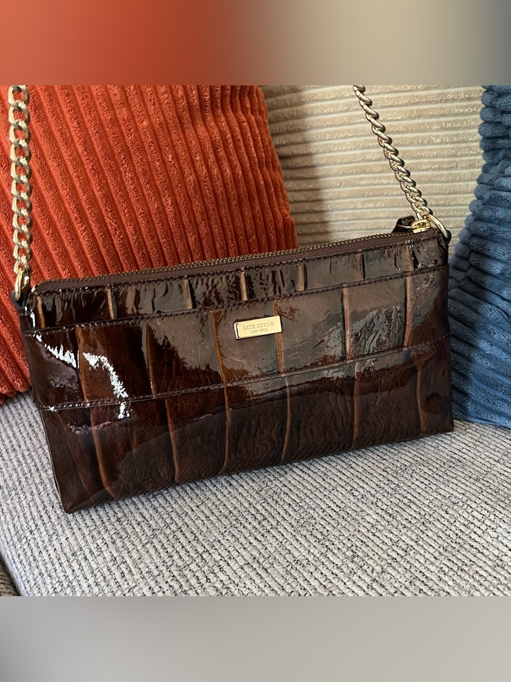 Kate Spade Knightsbridge Byrd Clutch Chestnut Brown patent leather shoulder bag